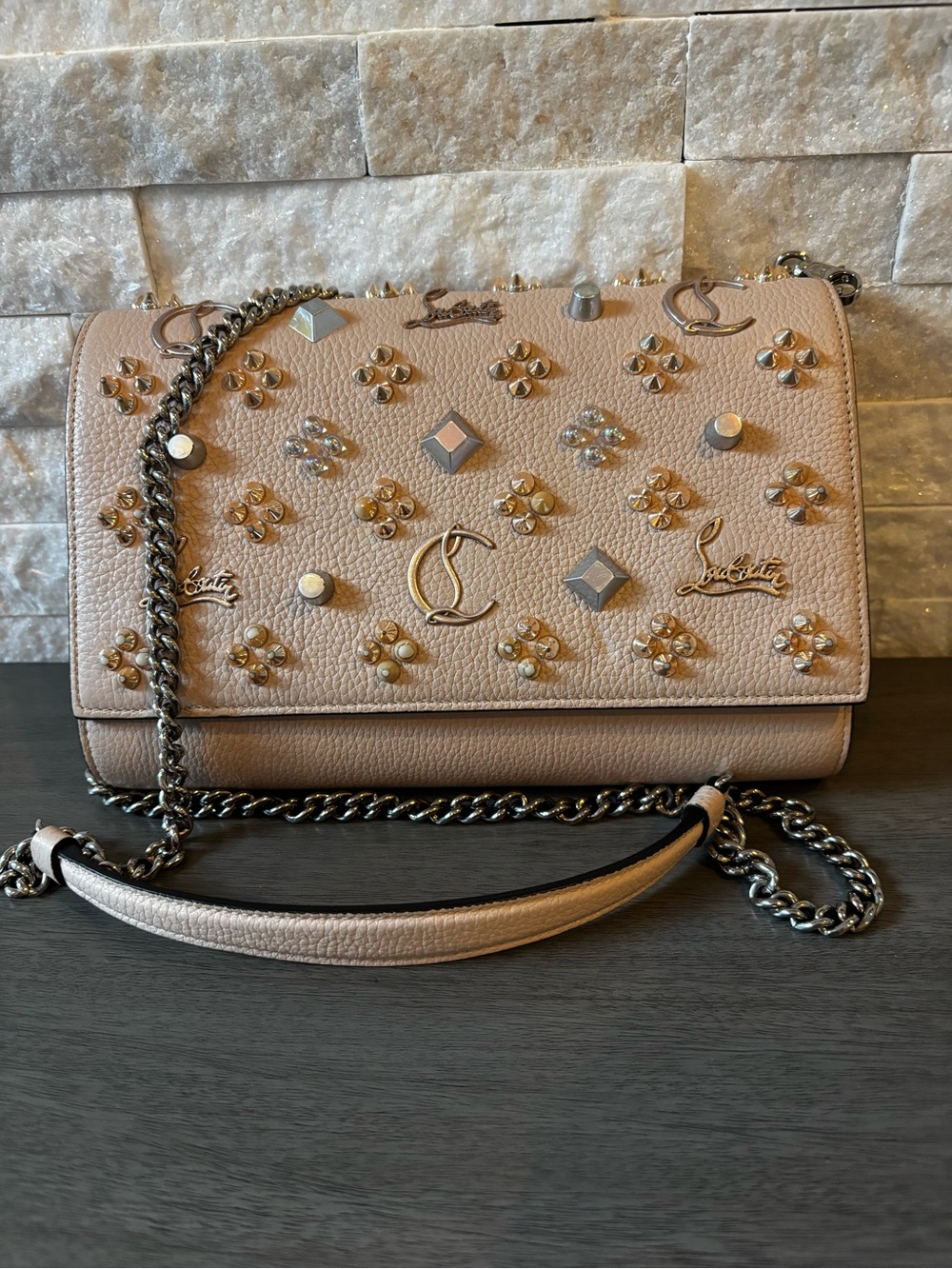 Christian Louboutin studded leather crossbody in blush